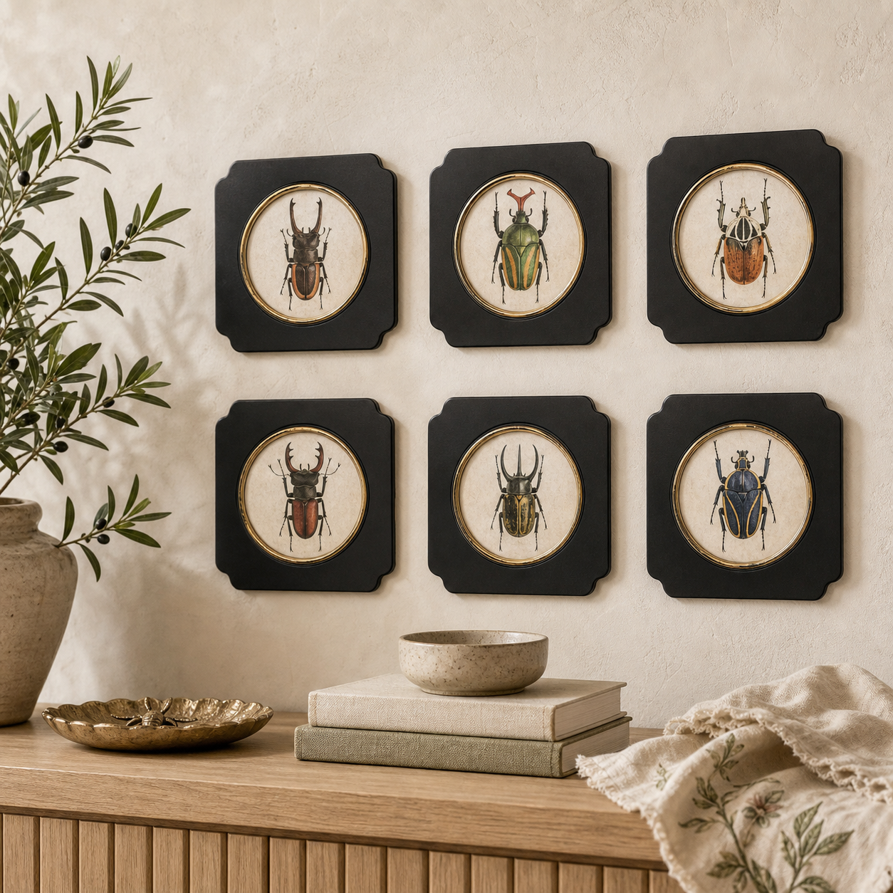 Beetles In Ebony Frame (S/6)