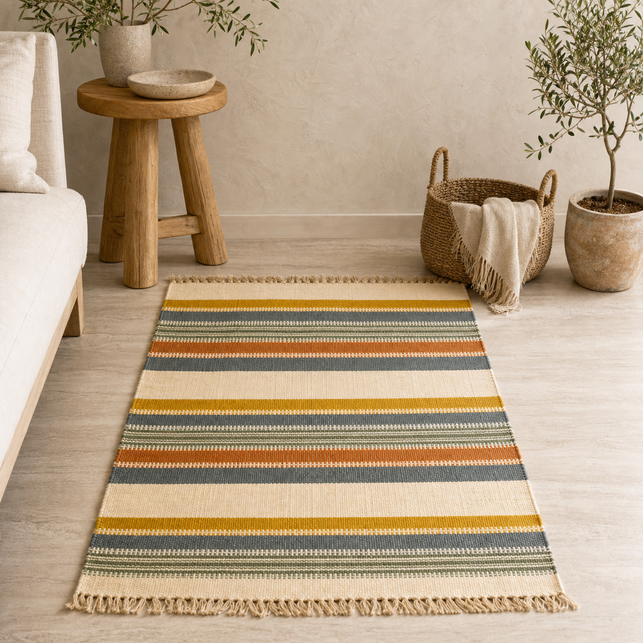 Multi Colored Striped Jute, 3' X 5' Rug