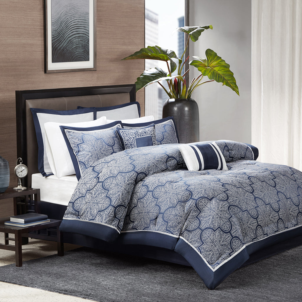 Medina 7 Piece Metallic Print Comforter Set