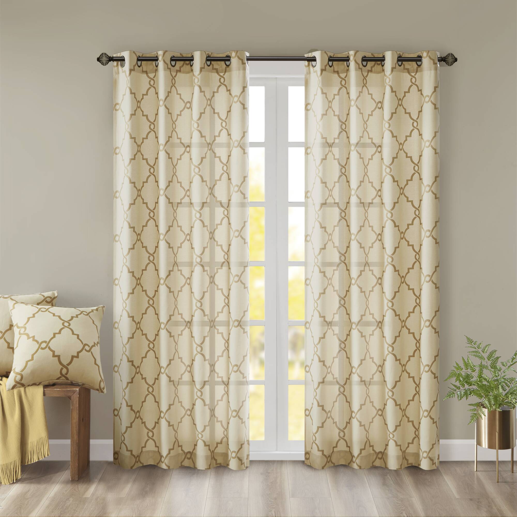 Saratoga Fretwork Print Grommet Top Window Curtain Panel