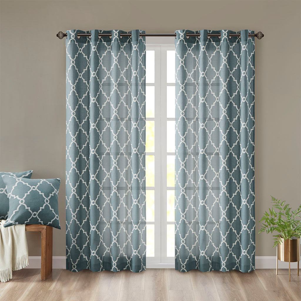 Saratoga Fretwork Print Grommet Top Window Curtain Panel