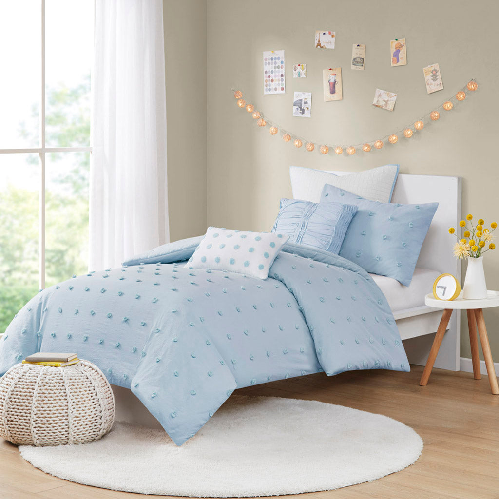Brooklyn Cotton Jacquard Comforter Set with Euro Shams and Throw Pillows