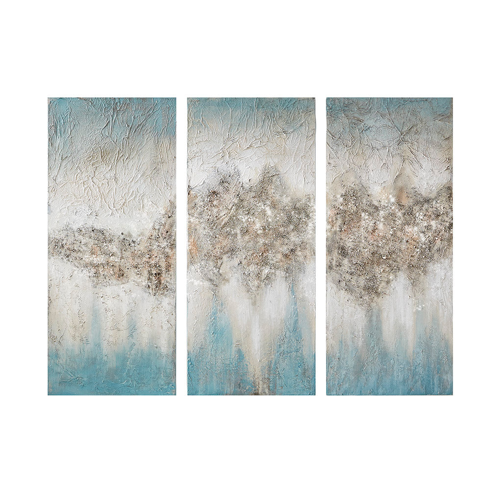 Blue Luminous Gold Foil Triptych 3-piece Canvas Wall Art Set
