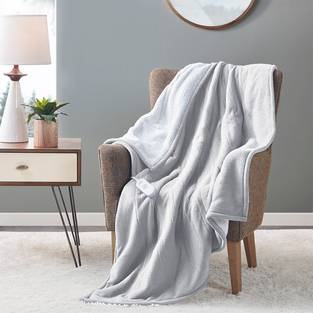 Fleece to Sherpa Shaggy Faux Fur Heated Throw