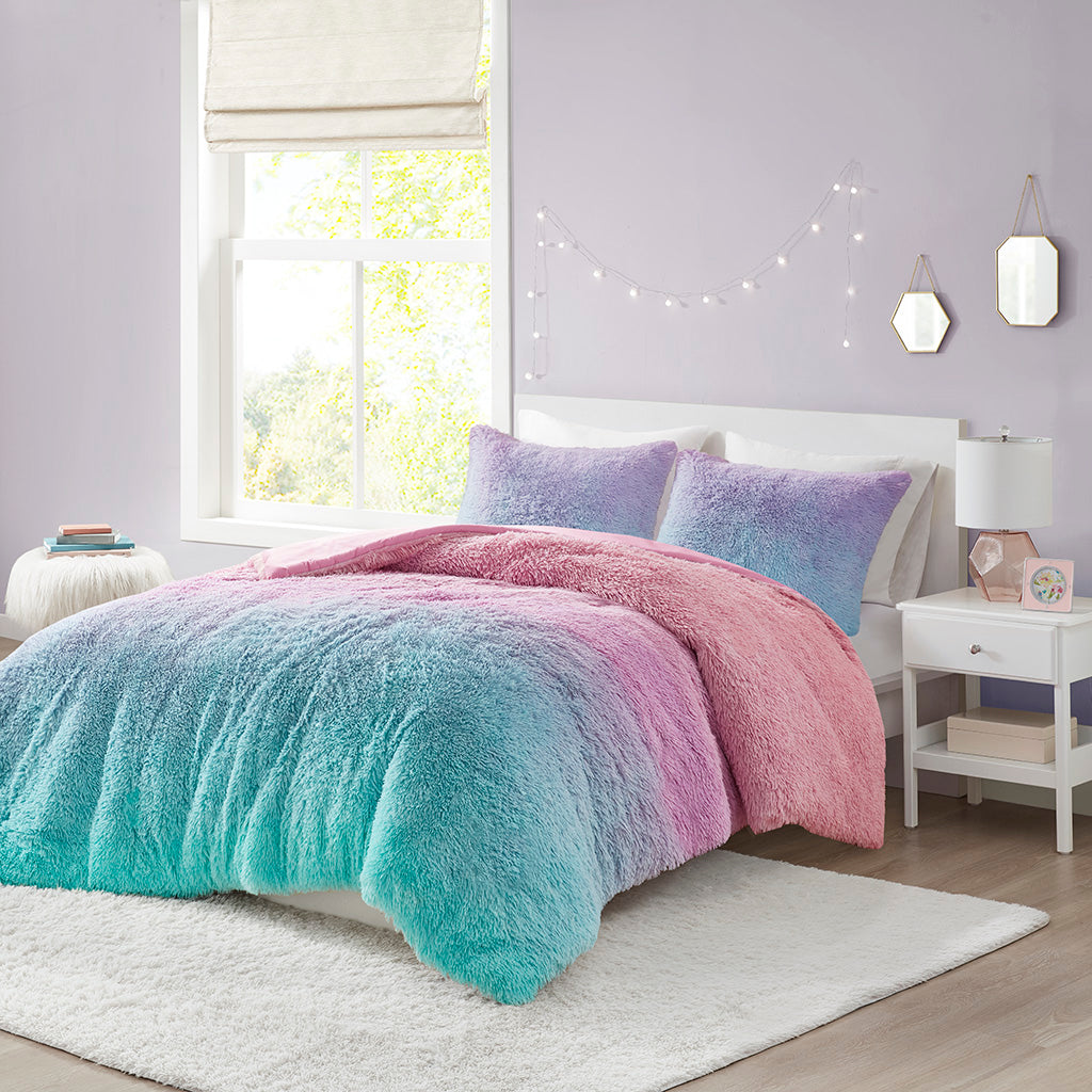 Primrose Ombre Shaggy Faux Fur Duvet Cover Set