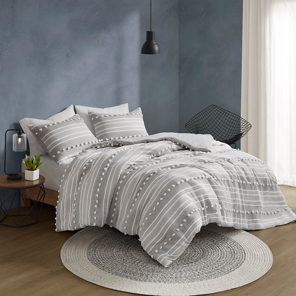 Rowan Striped Clipped Jacquard Comforter Set