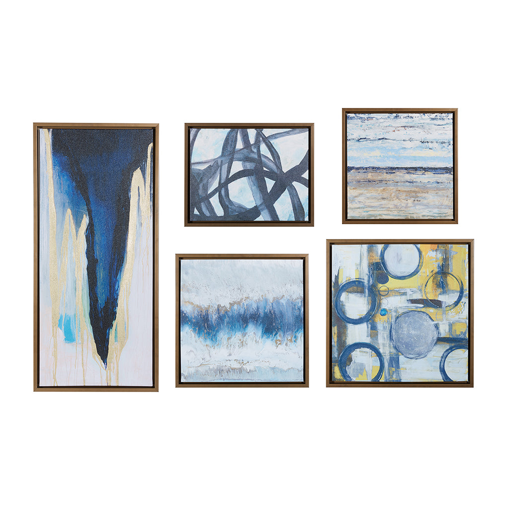 Blue Bliss 5-piece Gallery Framed Canvas Wall Art Set