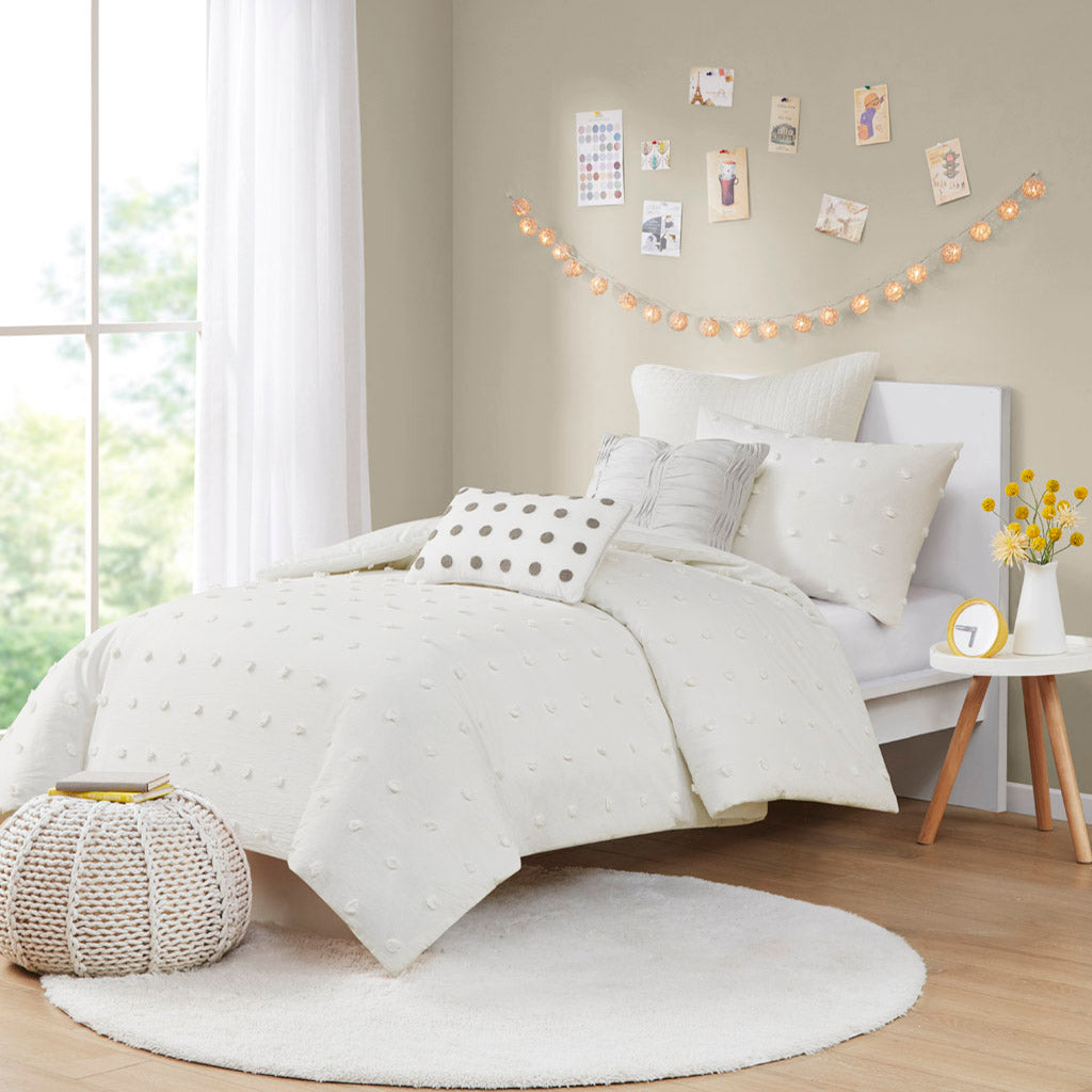 Brooklyn Cotton Jacquard Duvet Cover Set with Euro Shams and Throw Pillows