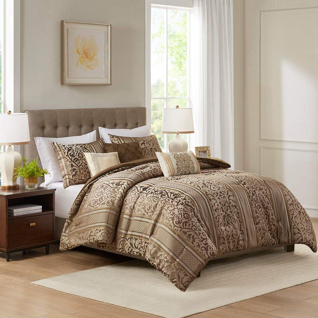 Bella 6 Piece Jacquard Comforter Set with Throw Pillows