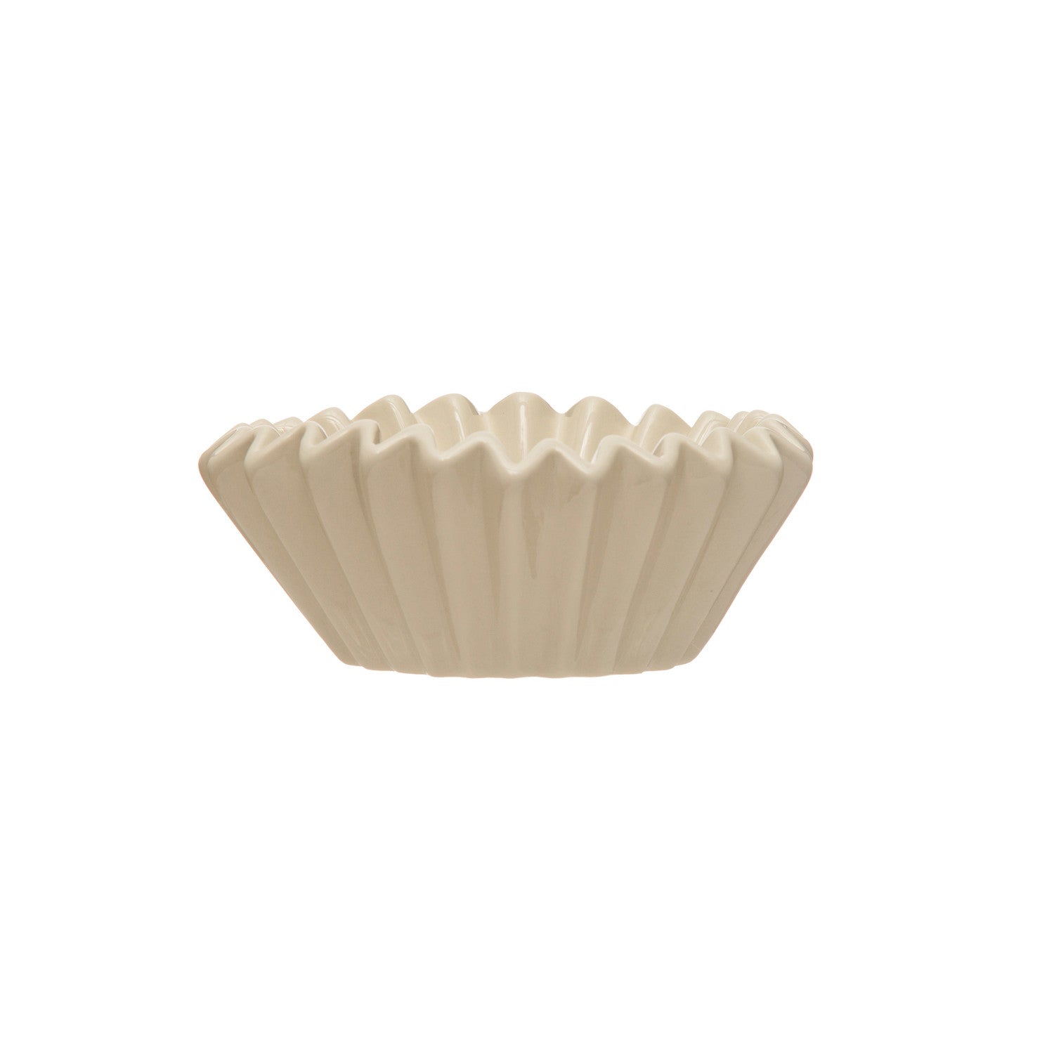 6-1/2" Round x 2-3/4"H Stoneware Fluted Bowl, White