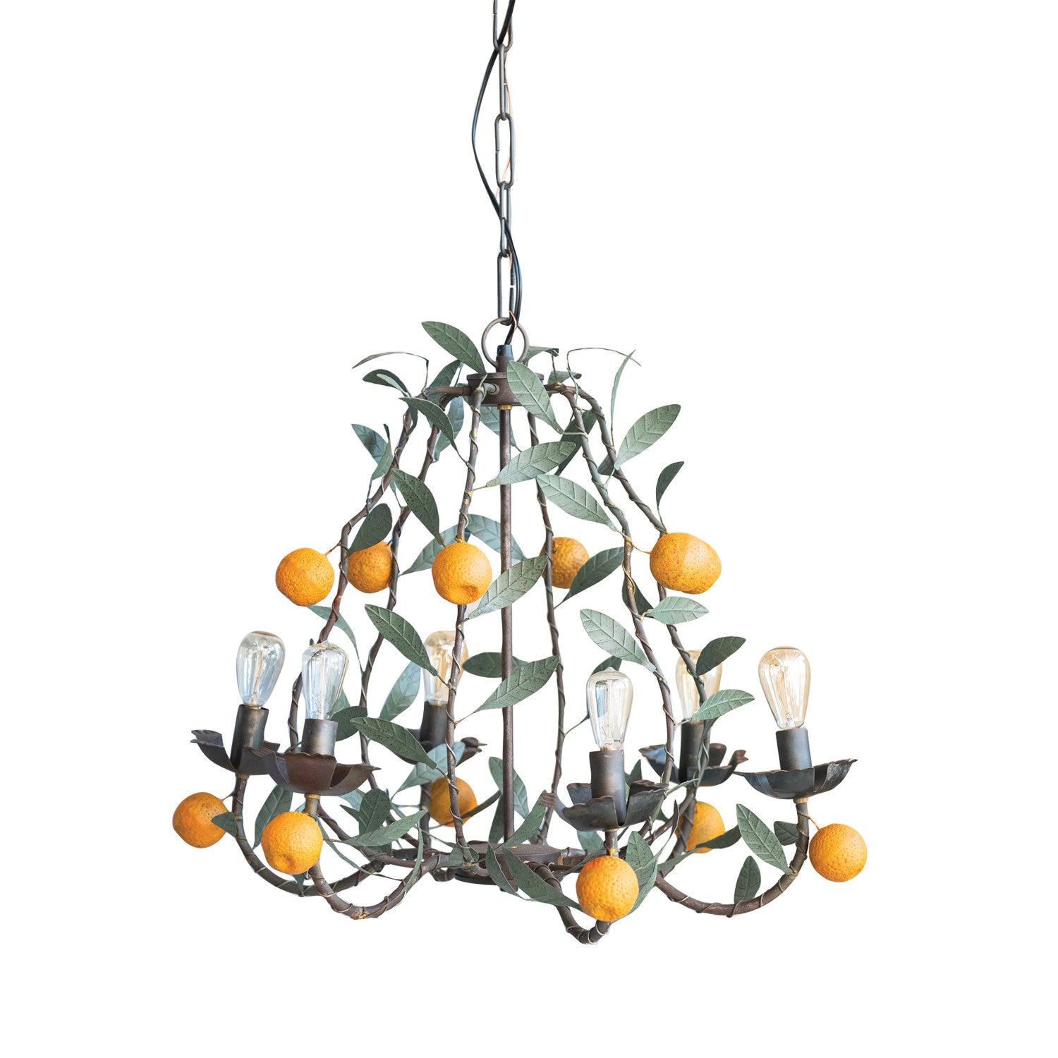 Metal Tole Chandelier w Leaves and Tangerines