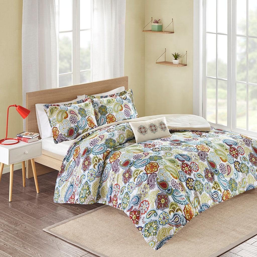 Tamil Rainbow and Metallic Stars Comforter Set with Bed Sheets
