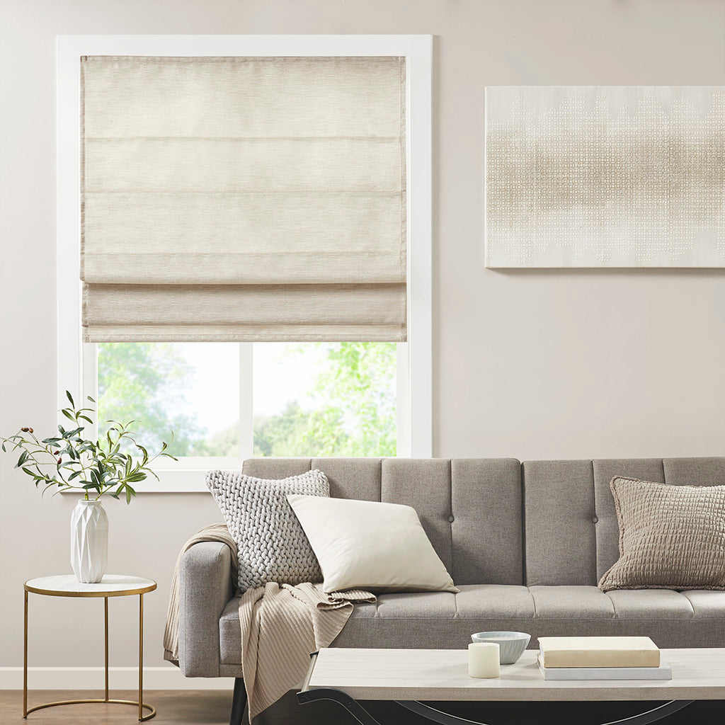 Como Printed Faux Silk Room Darkening Cordless Roman Shade
