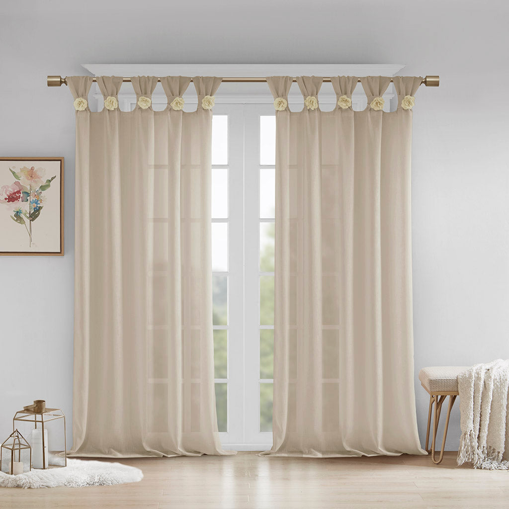 Rosette Poly Printed Curtain Panel with Tufted Stripe and Lining