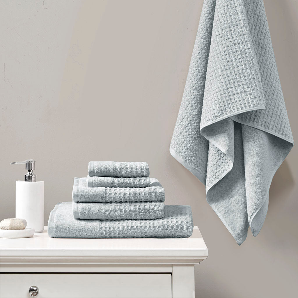 Spa Waffle Cotton Waffle Jacquard Antimicrobial Bath Towel 6 Piece Set