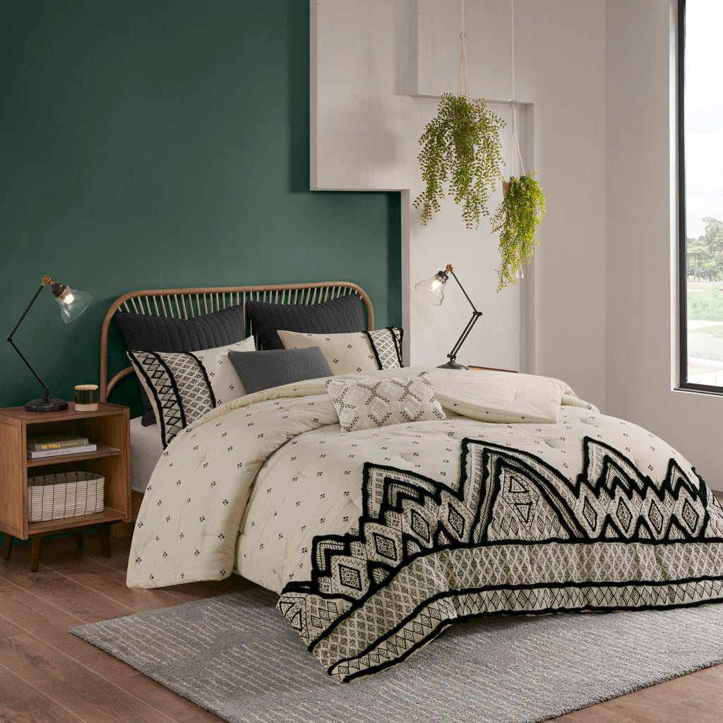 Marta 3 Piece Elastic Embroidered Cotton Comforter Set