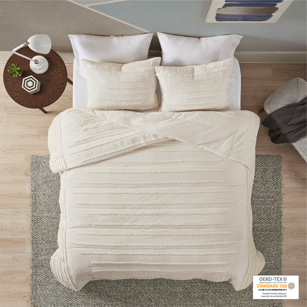 Mercer 3 Piece Cotton Quilt Set with Chenille Trims