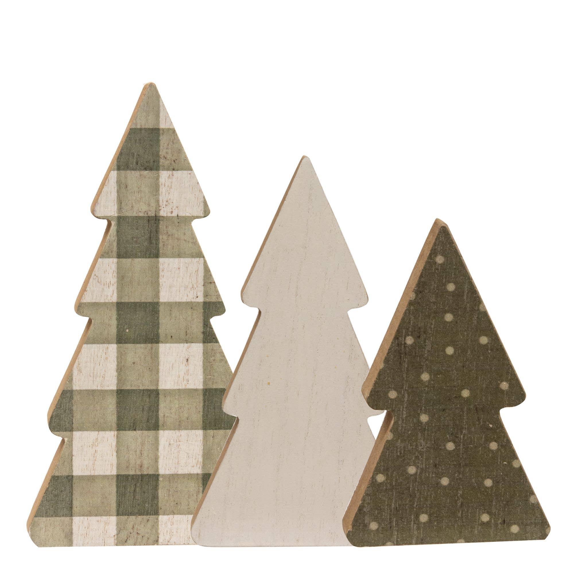Plaid & Dot Print Chunky Trees (S/3)