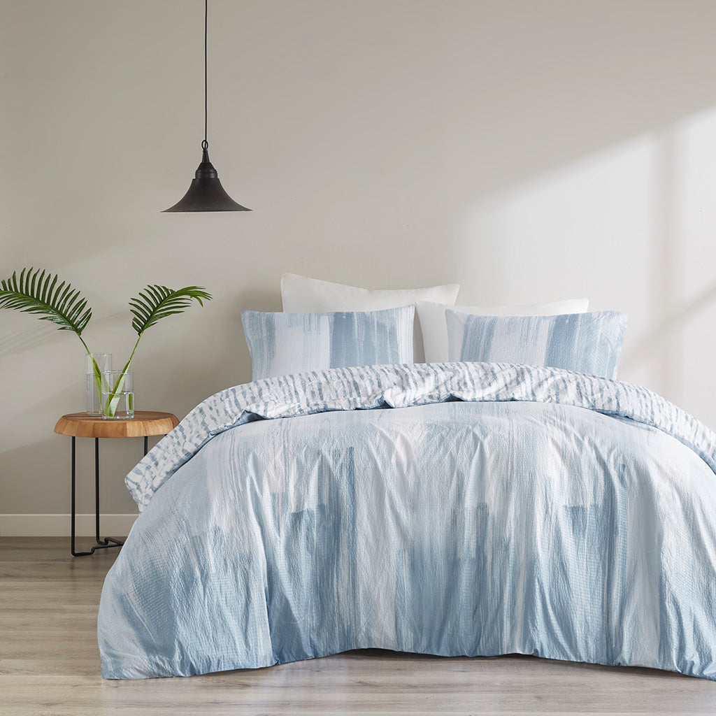 Brush Stroke 3 Piece Oversized Reversible Seersucker Duvet Cover Mini Set