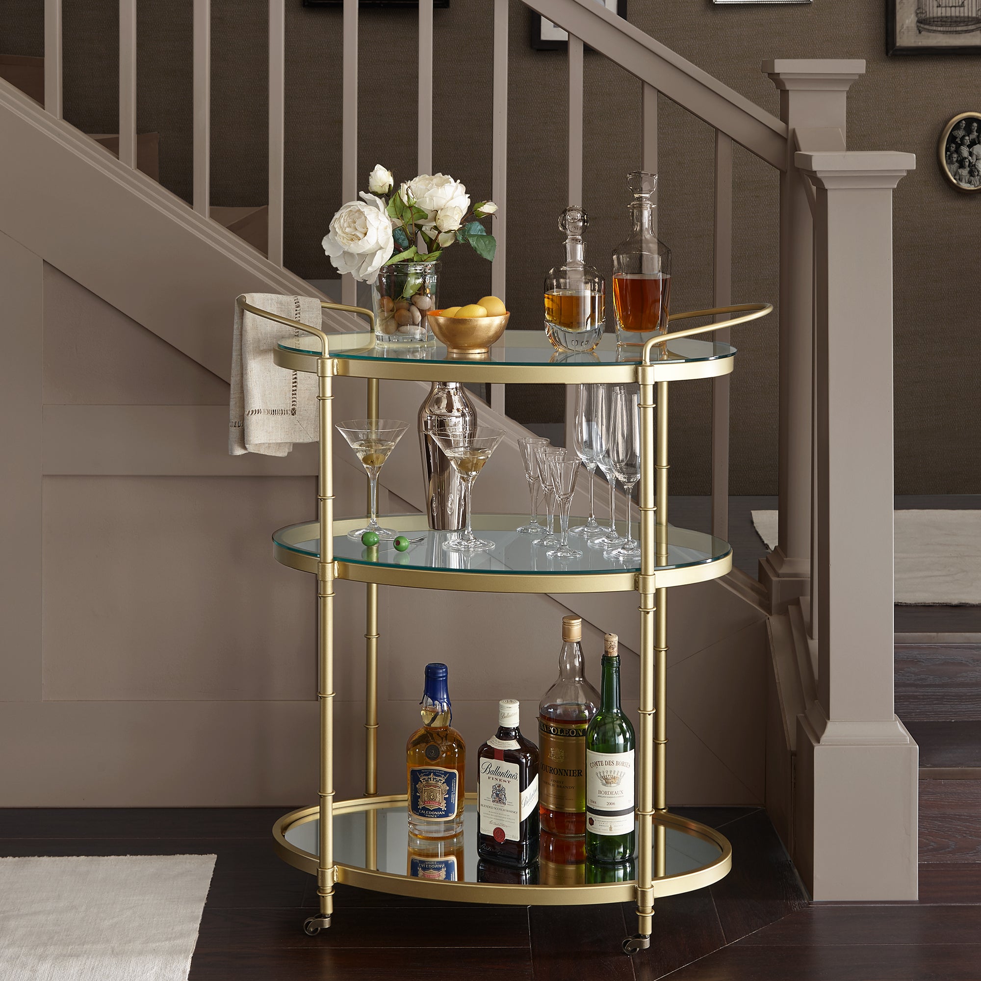 Lauren Two Tier Bar Cart on Wheels
