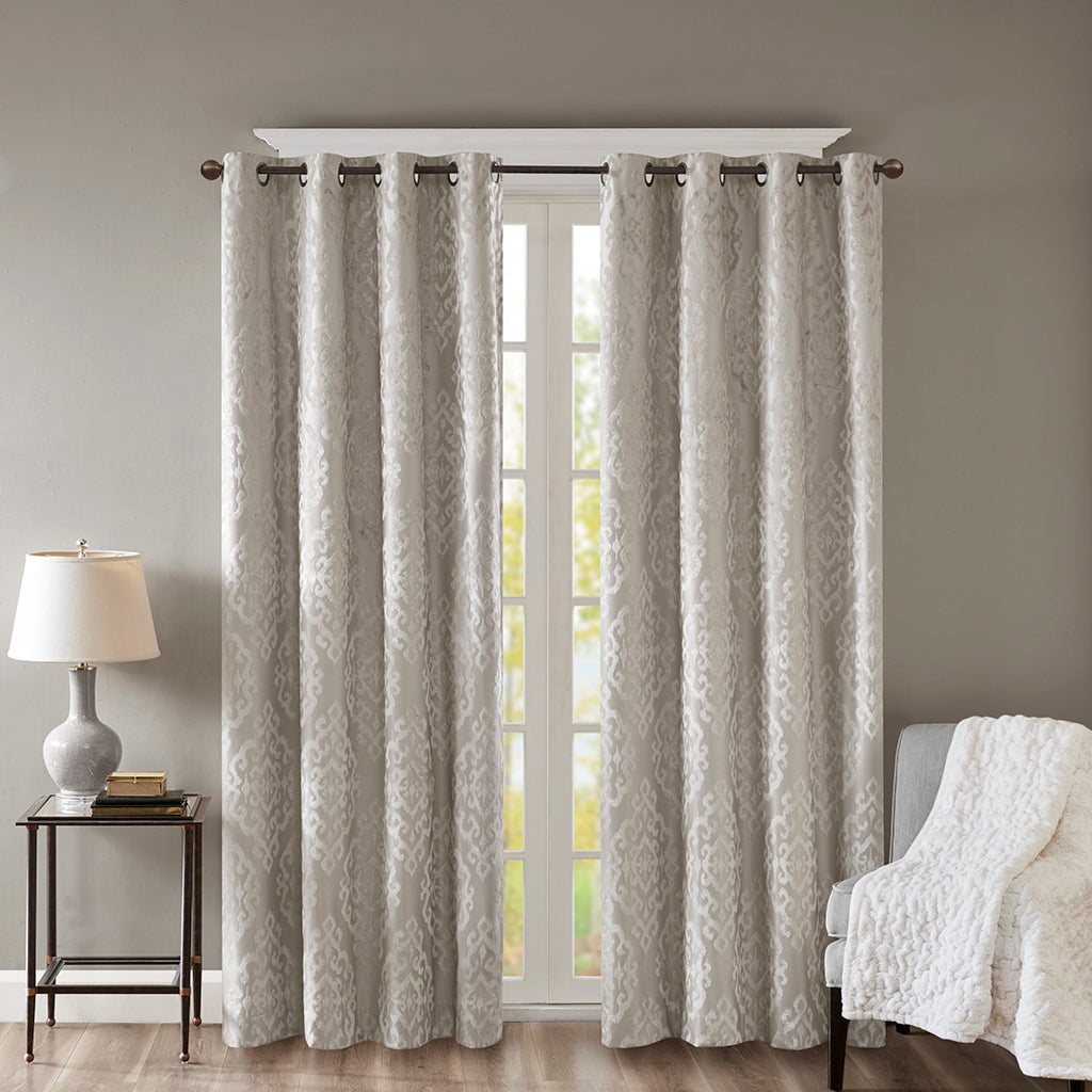 Mirage Knitted Jacquard Damask Total Blackout Grommet Top Curtain Panel Pair