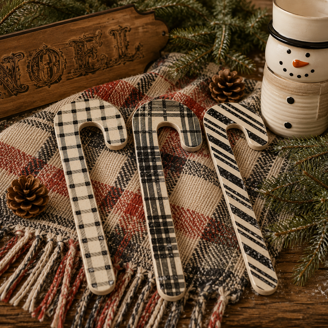 Black Patterned Candy Canes (S/3)