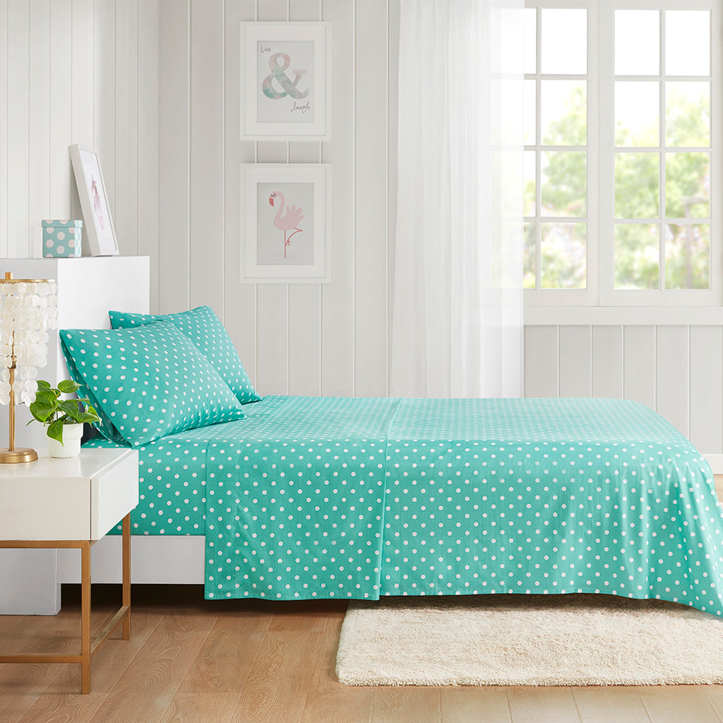 Polka Dot Printed 100% Cotton Sheet Set