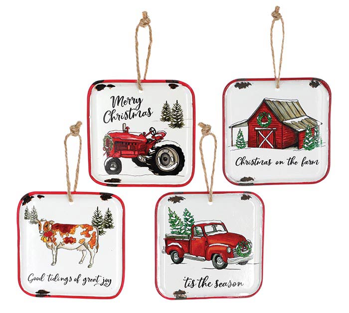 Christmas On The Farm Ornaments (S/4)