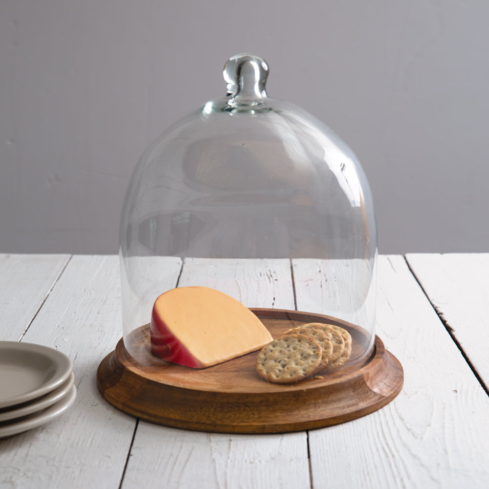 Medium Glass Bell Cloche w/ Wooden Stand