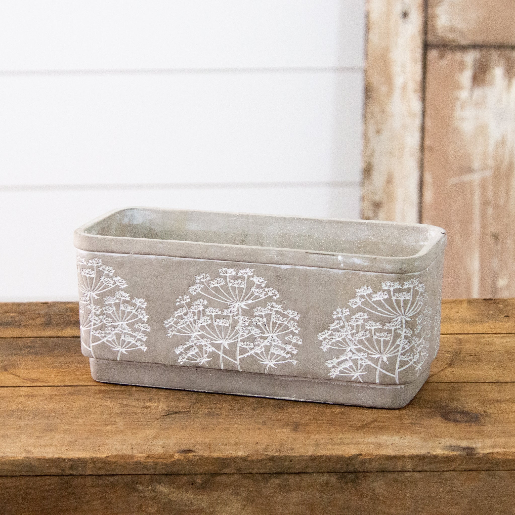 Cement Planter - Debossed Floral Pattern