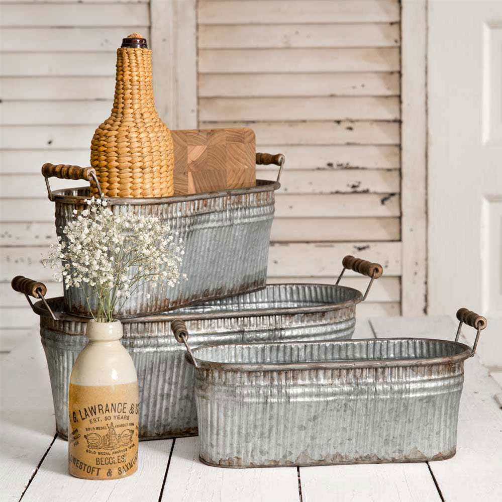 Rustic Bins with Wood Handles (S/3)