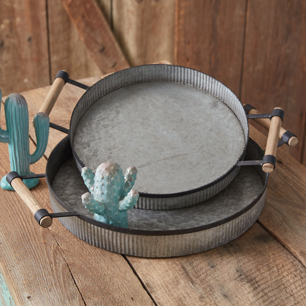 Corrugated Round Metal Trays (S/2)