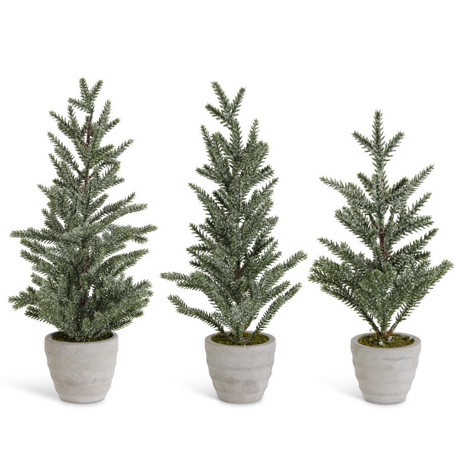 Snowy Pine Potted Tree in Cement Pot