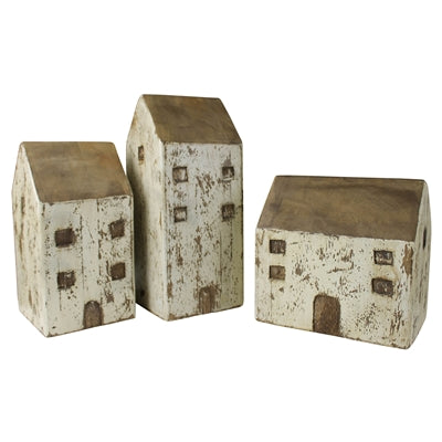 Distressed Wooden White Cottages (S/3)