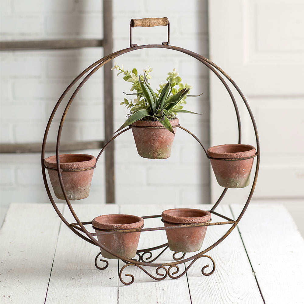 Round Plant Stand w/ Pots