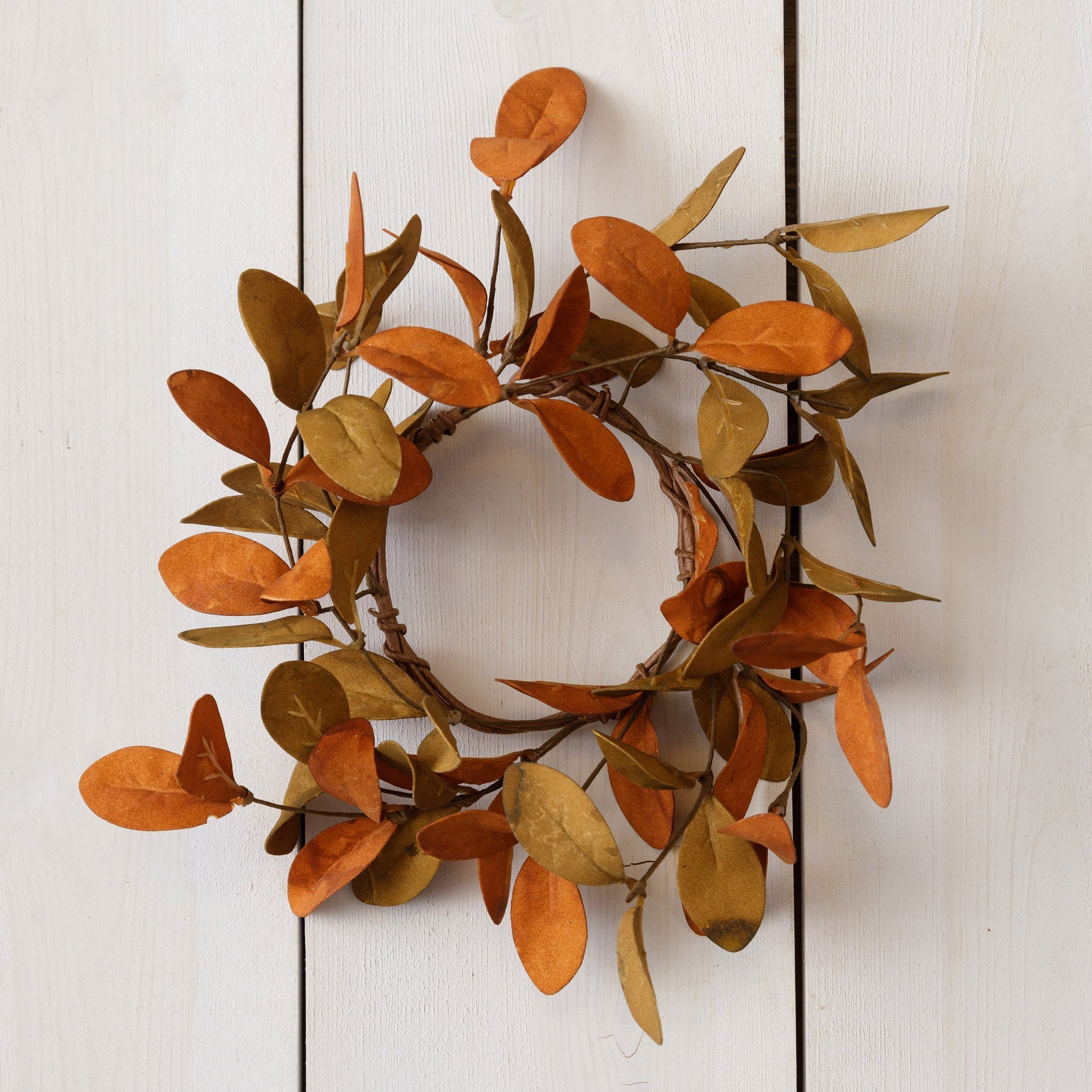 Rust and Tan Leaves Candle Ring (S/2)