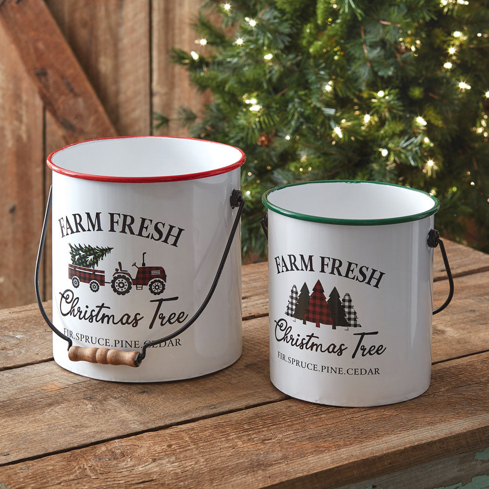 Enameled Farm Fresh Christmas Pails (S/2)