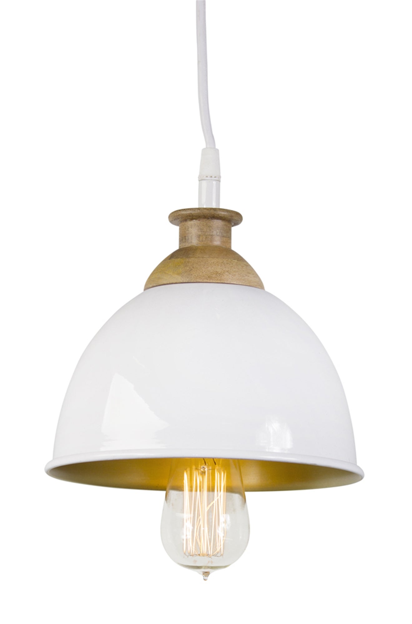 White Enameled w/ Wood Accent Pendant (5667383935133)