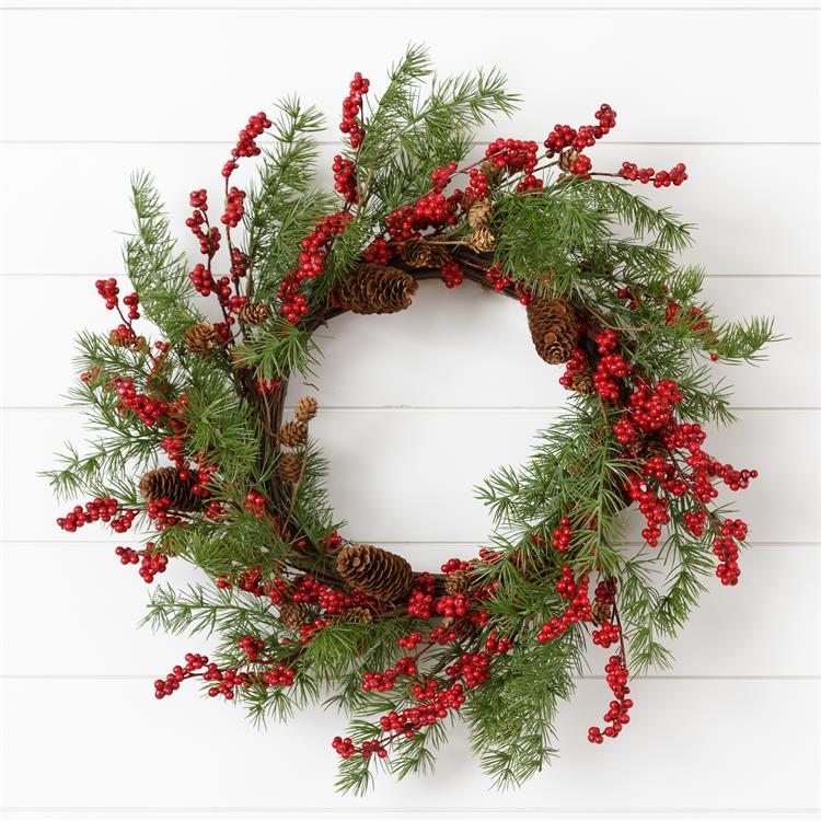 24" Scottish Pine Wreath w/ Accents