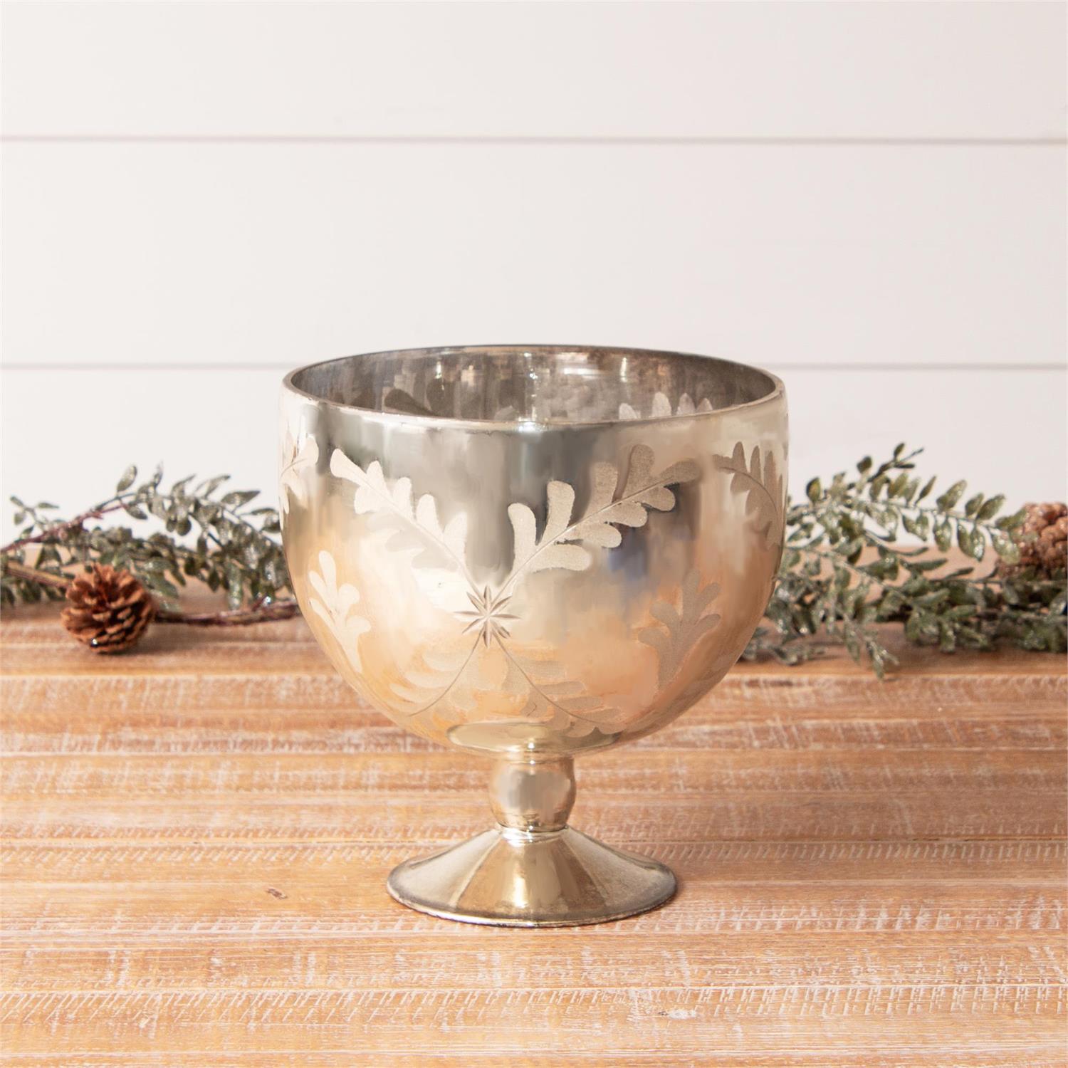 Mercury Glass Etched Christmas Bowl