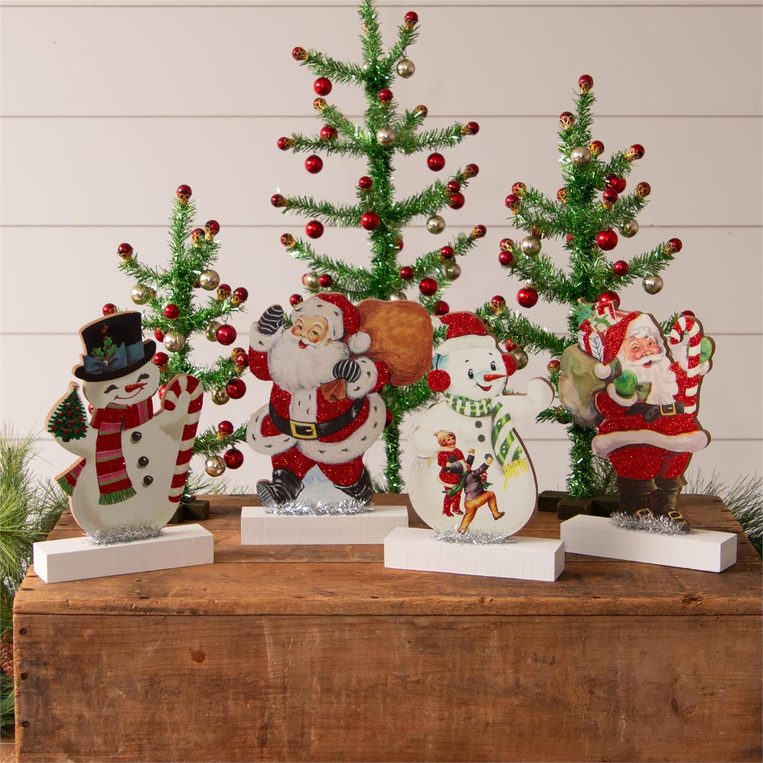 Vintage Santa And Snowmen Cutout Table Sitters (S/4)
