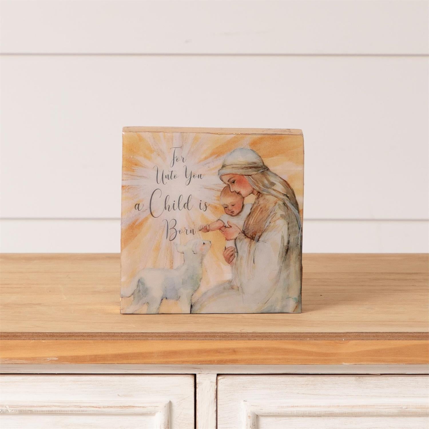 Mango Wood Block Sign - A Child Is Born