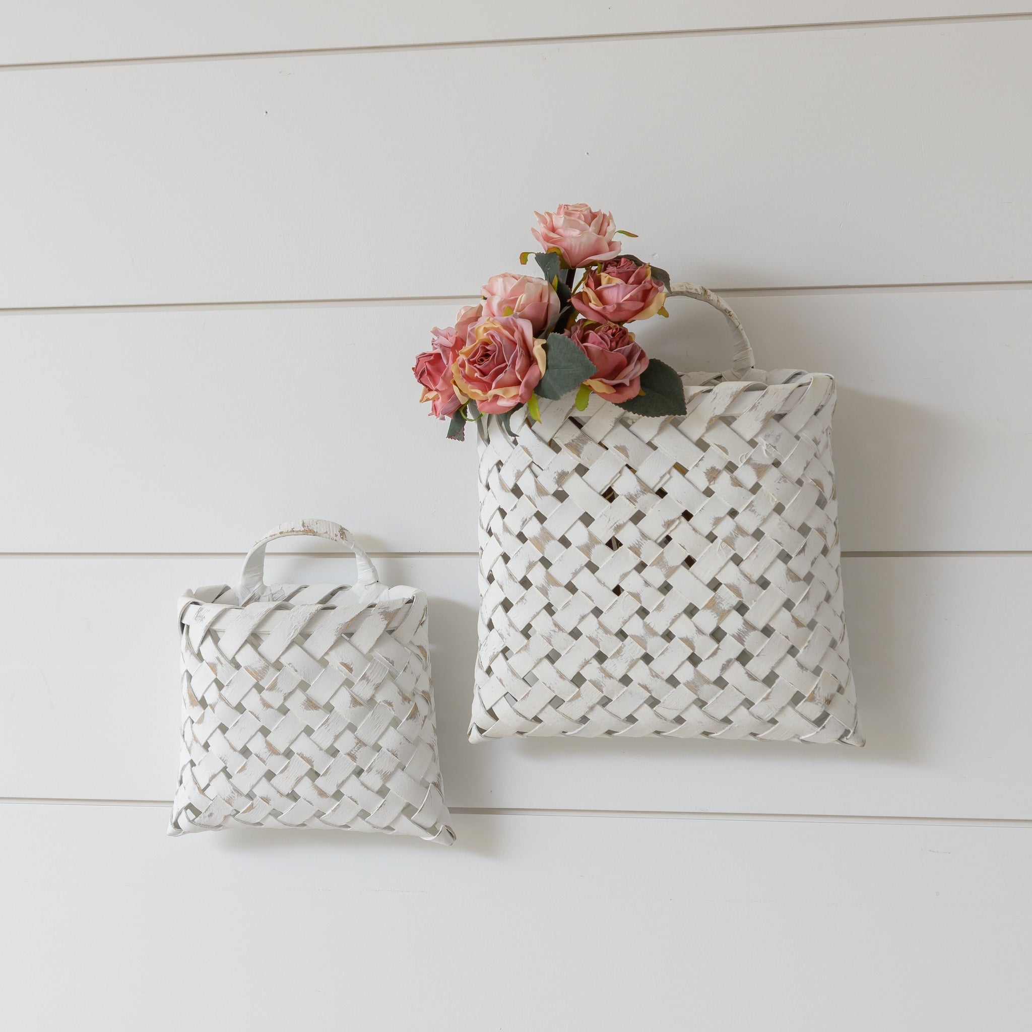 White Chipwood Wall Hanging Baskets