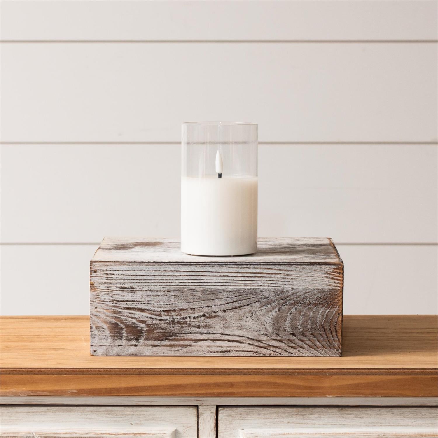 Pillar Clear Glass LED Flickering Candle, Md