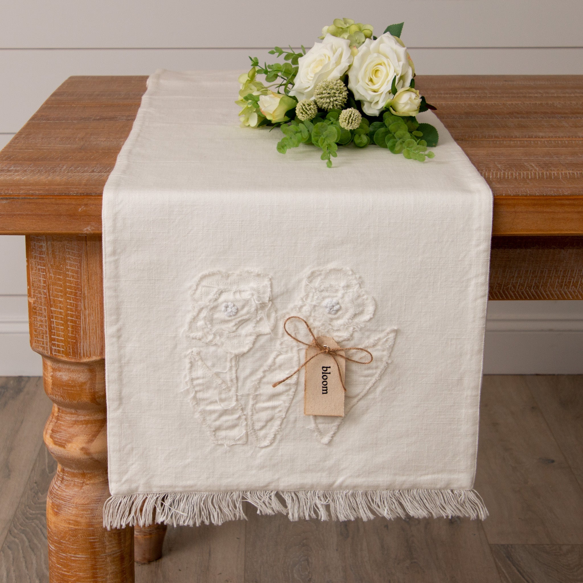 Raggedy Flowers With Fabric Tag Table Runner
