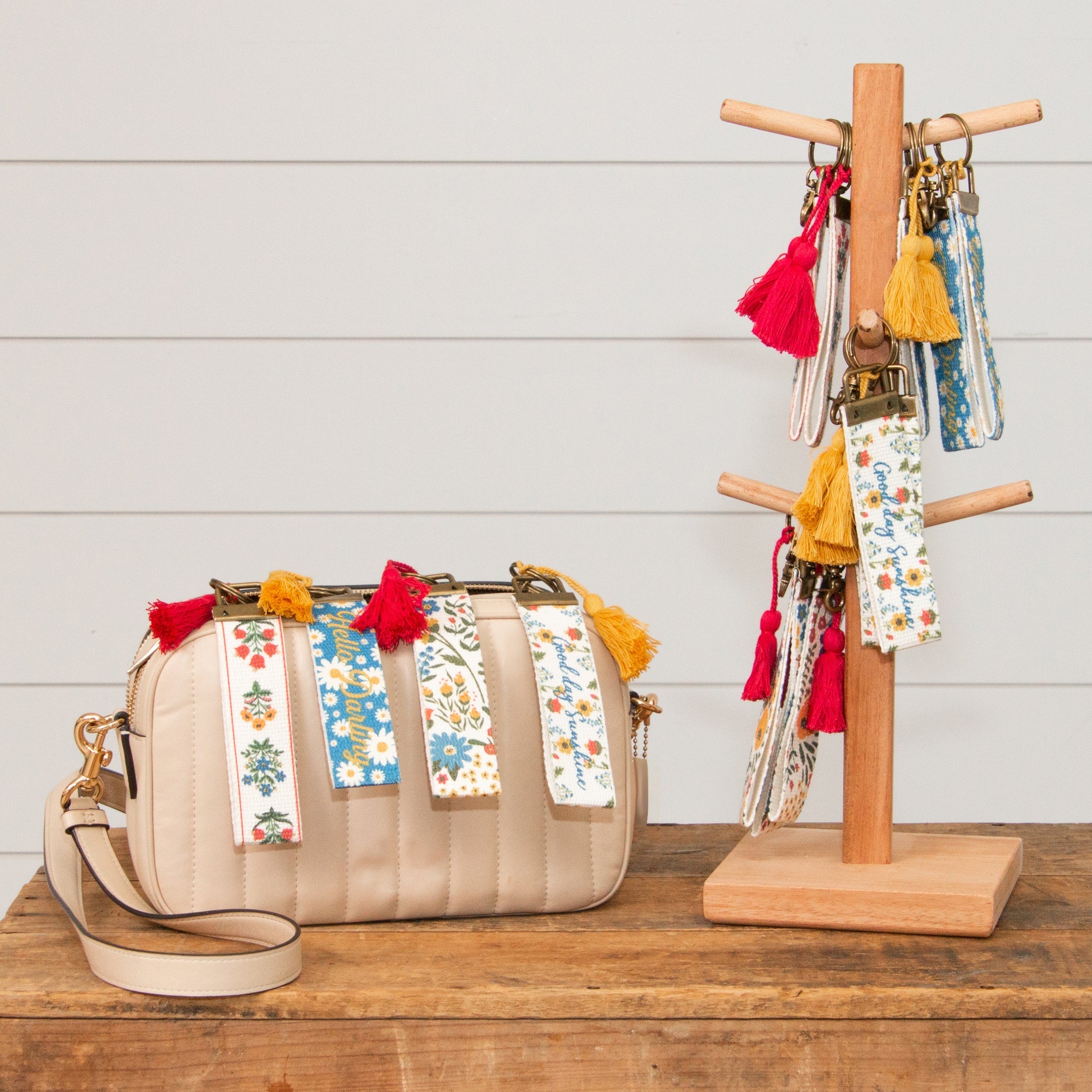 Floral Wristlet Keychains With Display Stand
