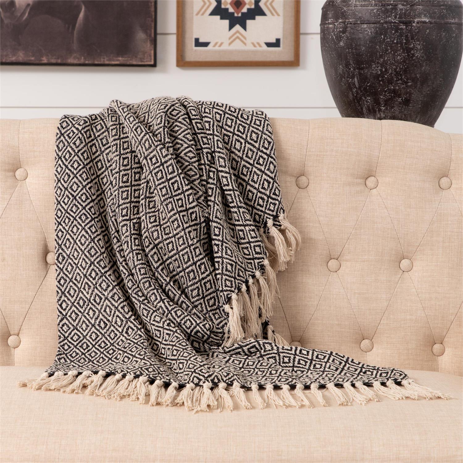 Throw - Diamond Pattern, Black And Cream