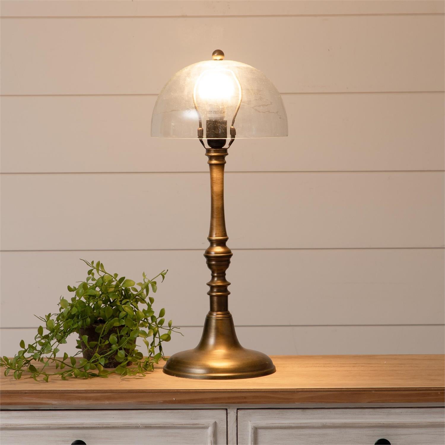 Vintage Inspired Gold Lamp with Glass Shade