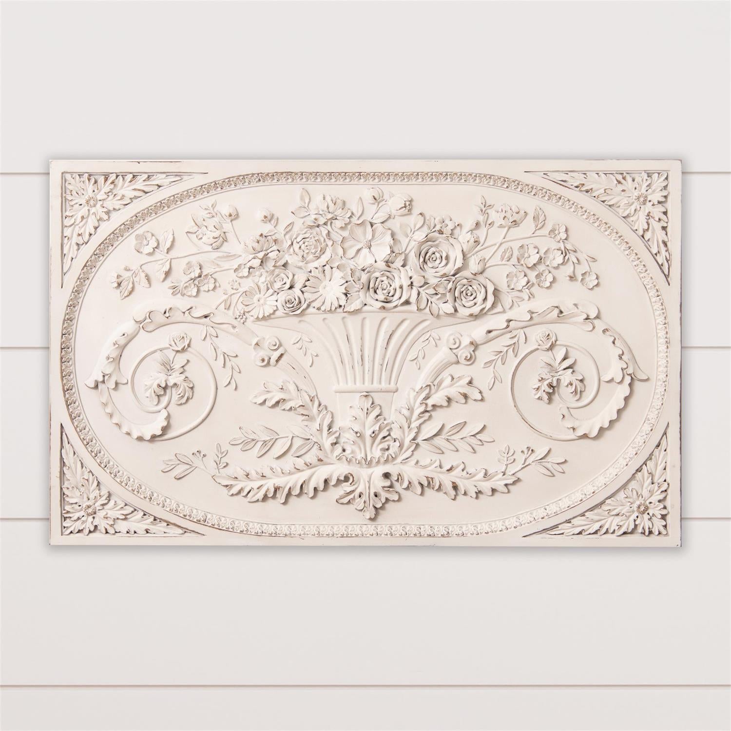 White Architectural Wall Decor With Floral Vase