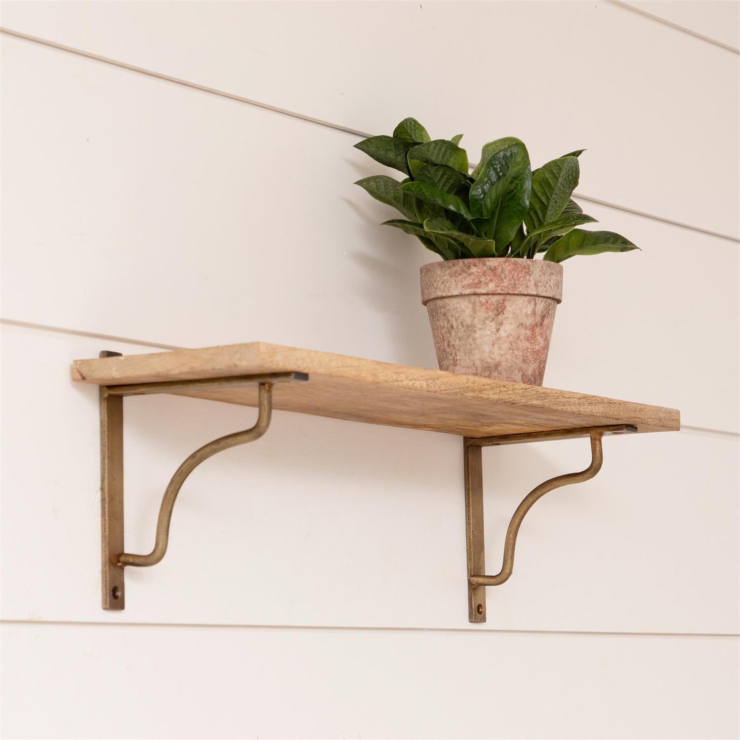 Wood Shelf with Brass Brackets